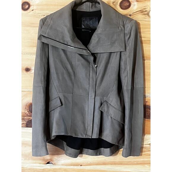 Dawn Levy Leather Grey Zip up jacket. Womens Medium. High-Low. Soft! - Picture 1 of 11